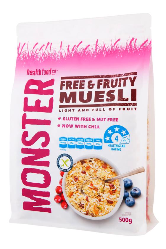 Free & Fruity Muesli is gluten wheat and nut free,  FODMAP friendly and suitable for vegans and vegetarians